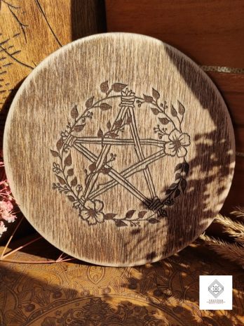 Podkładka ołtarz obrazek magiczny Pentagram stare drewno 12,5 cm