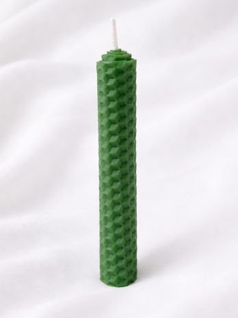 Zielona świeca woskowa rytualna 10 cm – DOBROBYT płodność, stabilizacja, wzrost