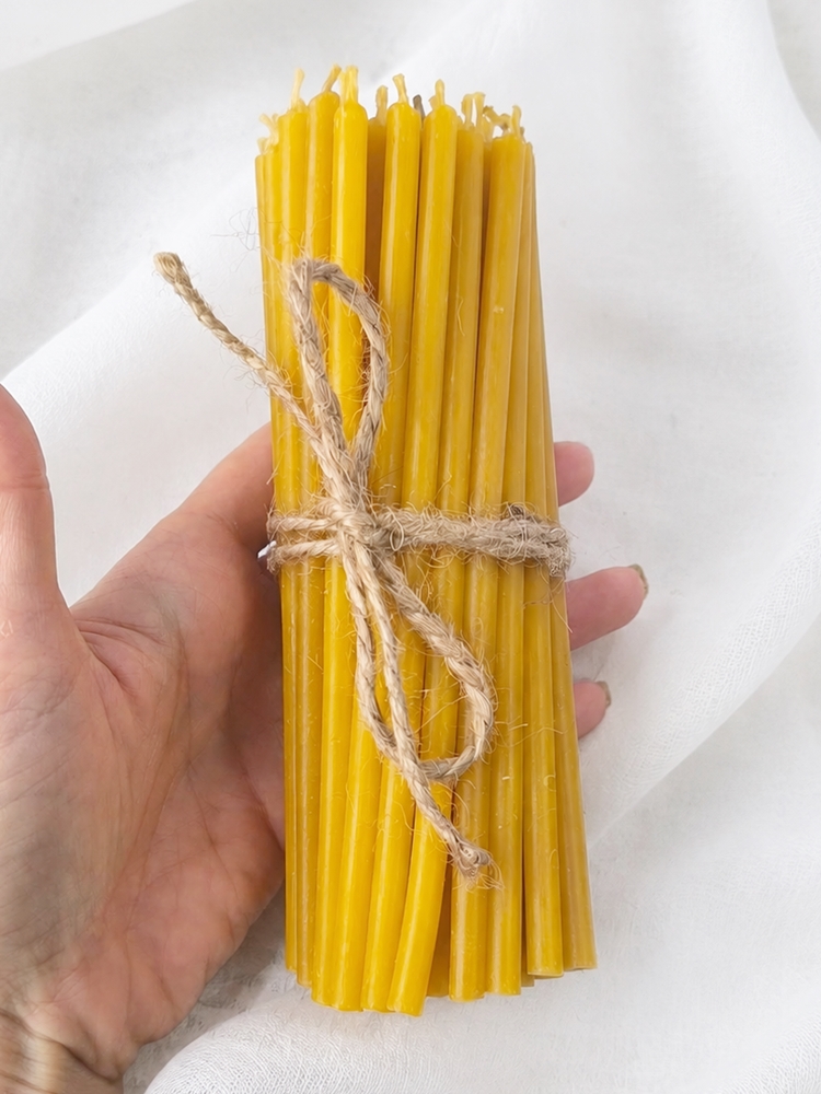 Świece cerkiewne rytualne 15,5 cm ZÓŁTE proszebne - 50 sztuk - INTELEKT, sukces, komunikacja, inspiracja - obrazek 3
