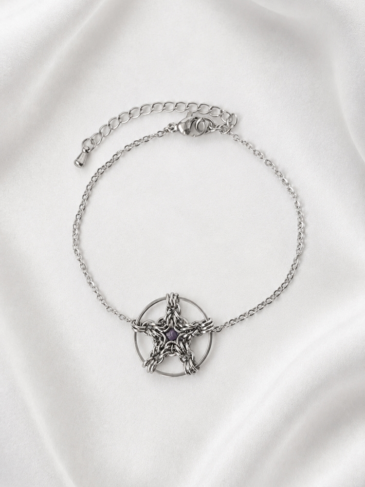 Twoja Wiedźmowa Bransoletka - Ametyst PENTAGRAM chainmaille intuicja, koncentracja, ochrona - obrazek 4