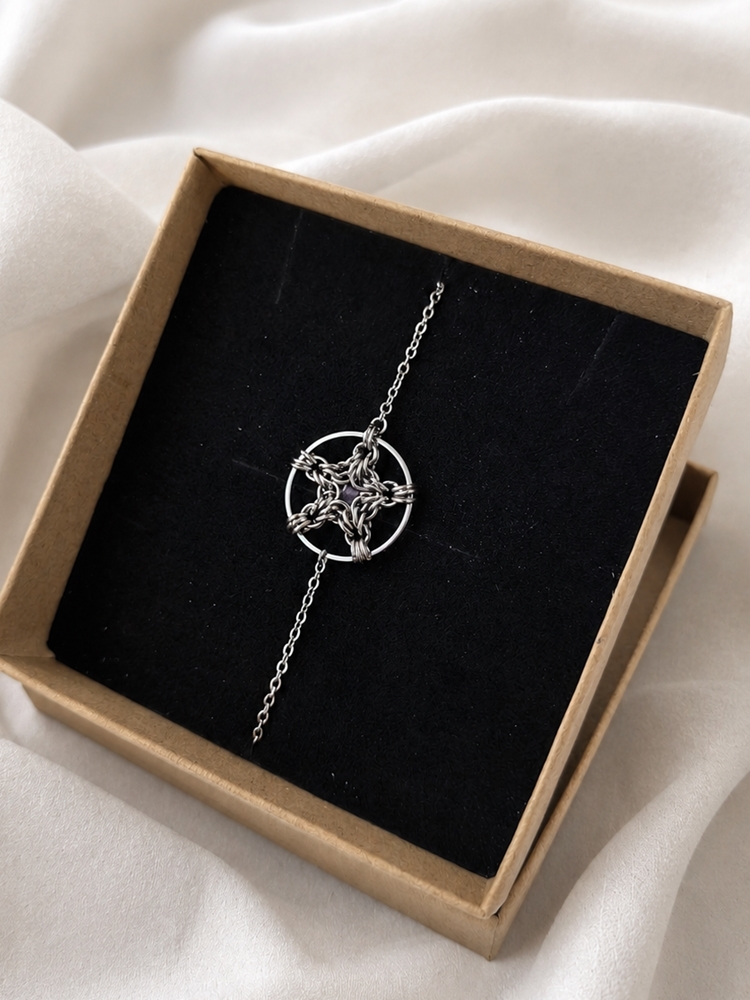 Twoja Wiedźmowa Bransoletka - Ametyst PENTAGRAM chainmaille intuicja, koncentracja, ochrona - obrazek 5